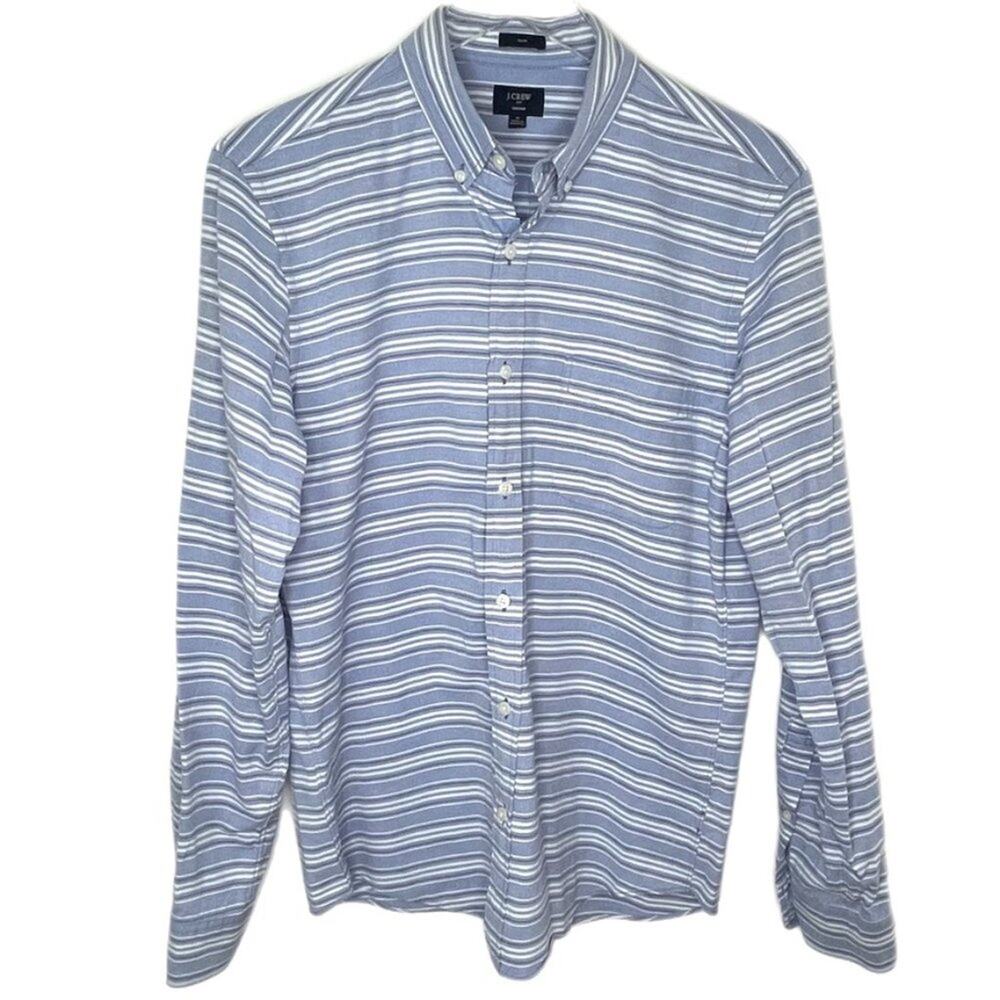 Mens J. Crew Slim Fit Striped Oxford Dress Shirt Sz M